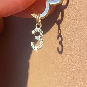 14K Yellow Gold Number 3 Charm with Diamonds